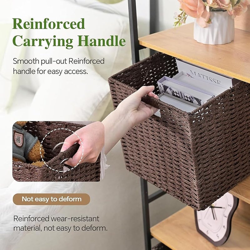 MIXDE Wicker Storage Baskets, Set of 2 Hand-Woven Paper Rope Storage Baskets, Foldable Cube Storage Bins Organizer  Square Wicker Storage Baskets for Shelves Pantry Organizing Decor, - Image 3